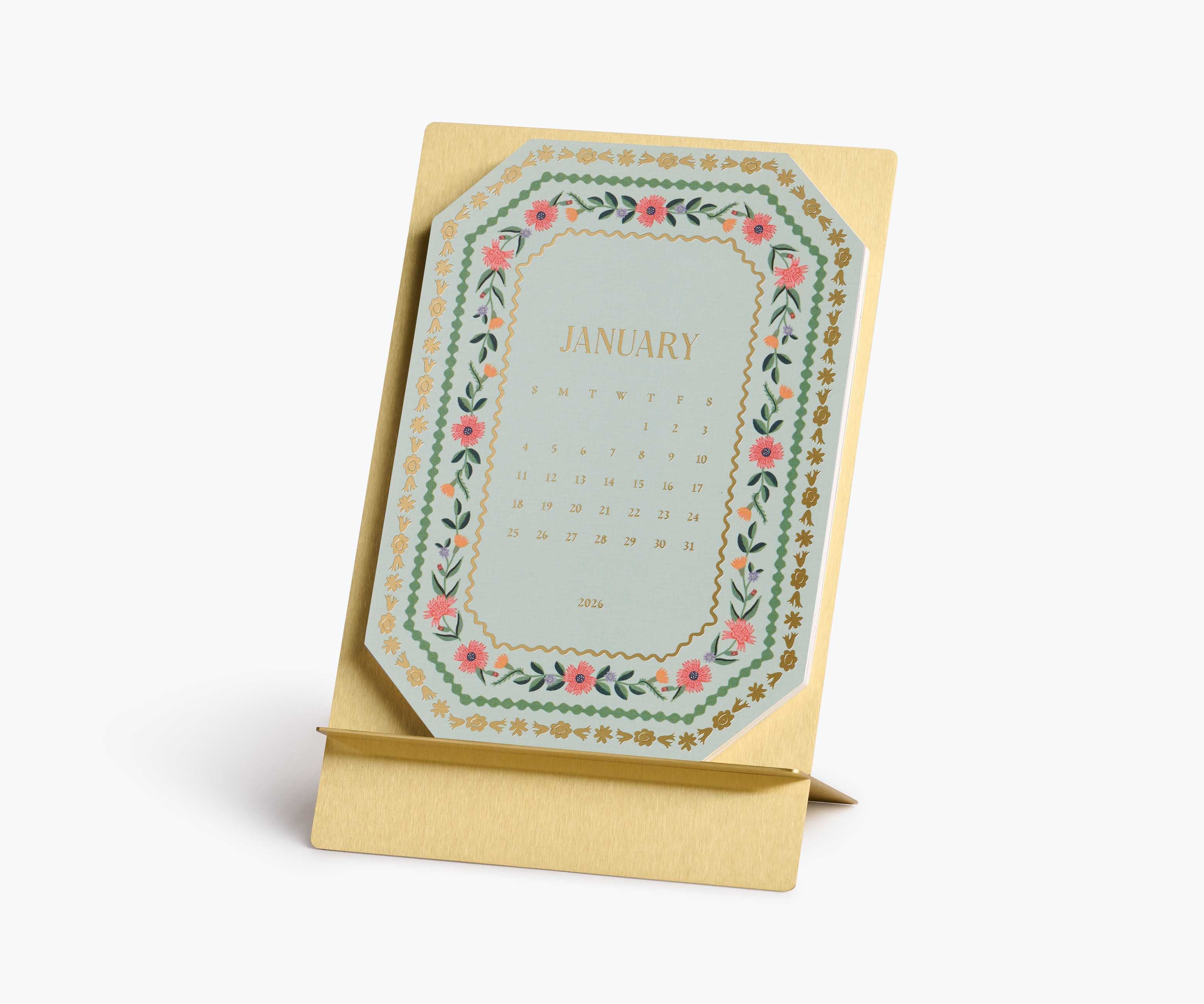 2026 Brass Easel Desk Calendar - Wildwood